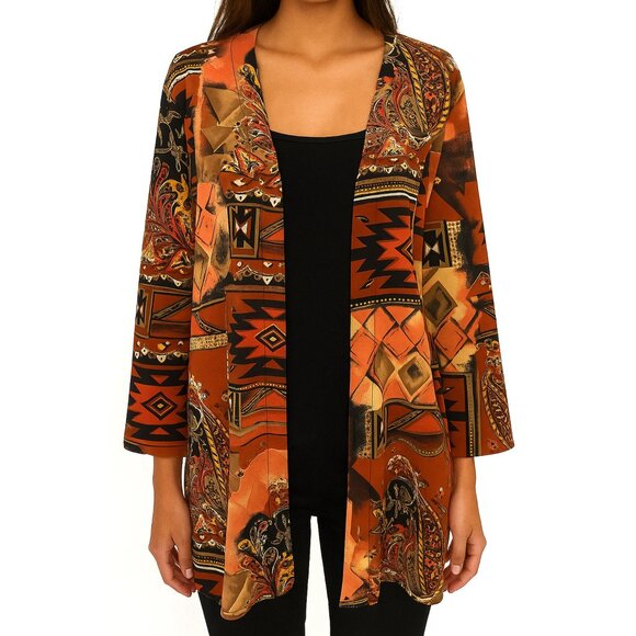 Vintage Algo Duster Jacket Cardigan Aztec Western Boho Retro Party Sz 14 - Picture 1 of 12